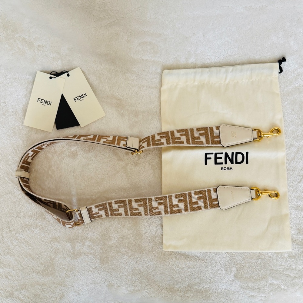 Fendi Gold and Cream Purse Strap with Gold Accents